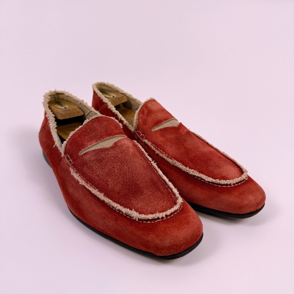 Donald J Pliner Suede Loafers Mens 12 M Vian Frayed Trim Old Money Made In Italy